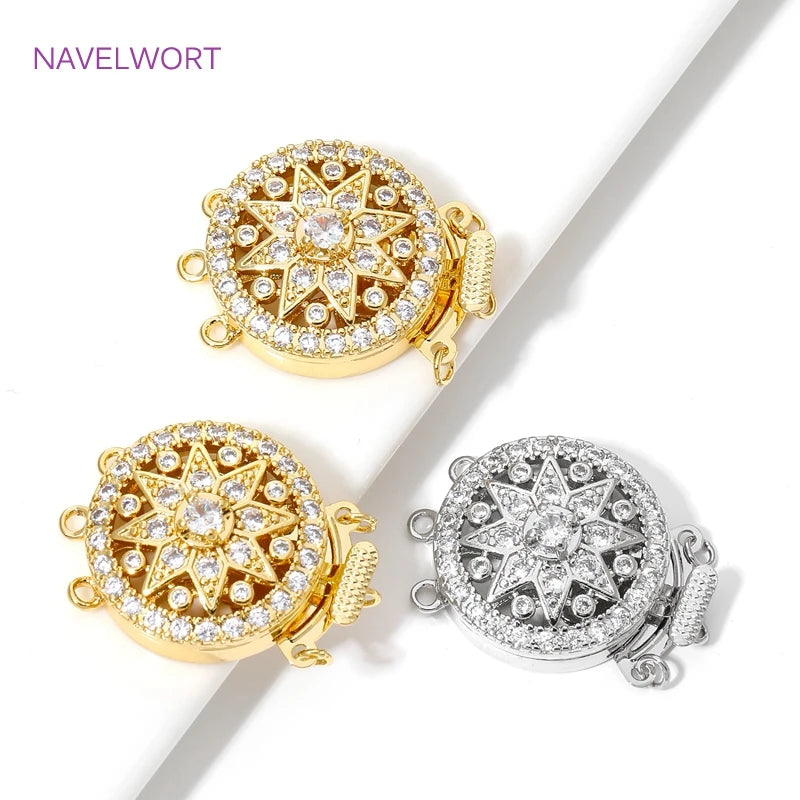 Trendy 18K Gold Plated Large Round Safety Clasp Fasteners with Zircon Lock Clasps Connector For DIY Jewelry Making Supplies