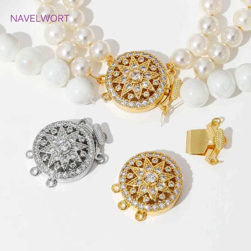Trendy 18K Gold Plated Large Round Safety Clasp Fasteners with Zircon Lock Clasps Connector For DIY Jewelry Making Supplies