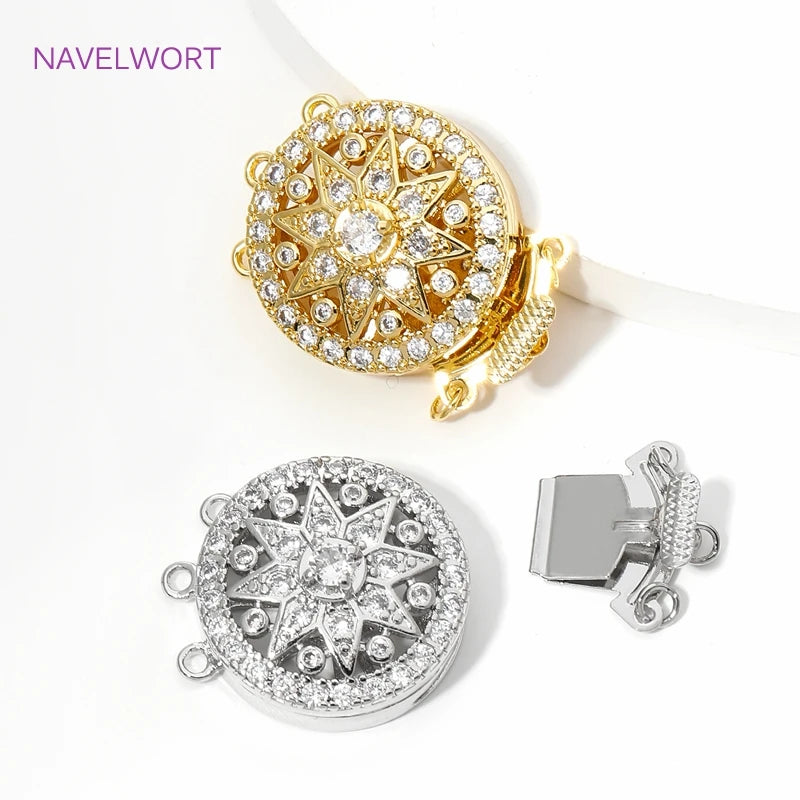 Trendy 18K Gold Plated Large Round Safety Clasp Fasteners with Zircon Lock Clasps Connector For DIY Jewelry Making Supplies
