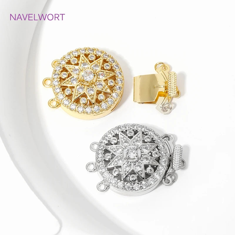 Trendy 18K Gold Plated Large Round Safety Clasp Fasteners with Zircon Lock Clasps Connector For DIY Jewelry Making Supplies